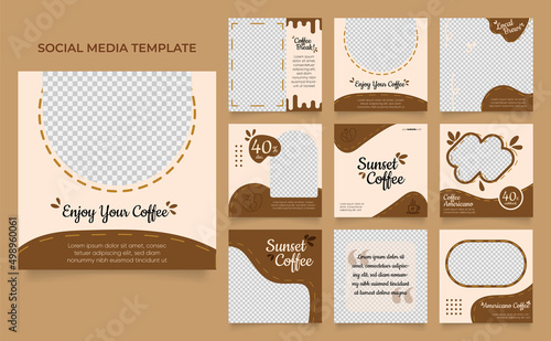 social media template banner blog coffee sale promotion. fully editable instagram and facebook square post frame puzzle organic sale poster. drink and beverage vector background