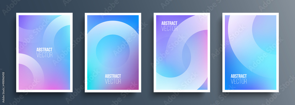 Set of abstract cover templates with soft gradient circles. Futuristic backgrounds with dynamic circle shapes and fluid colors for your graphic design. Vector illustration.