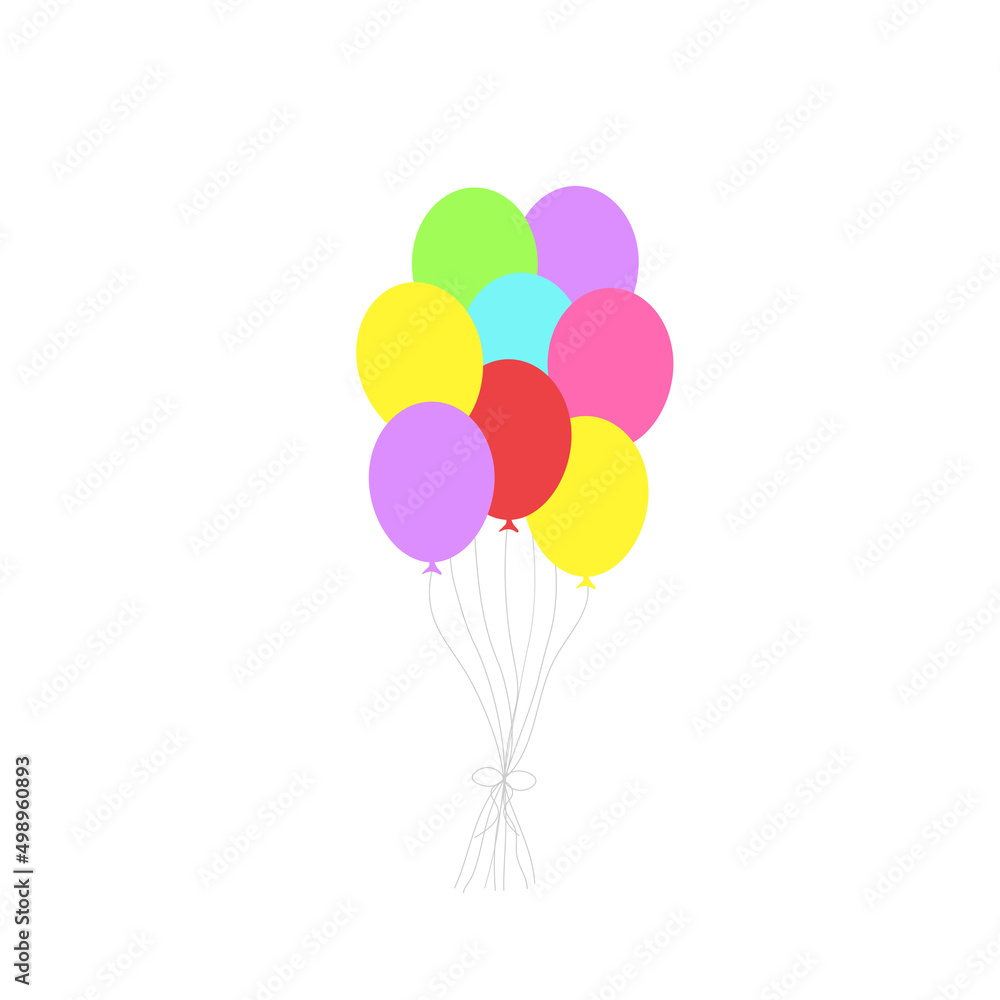 Happy birthday feast, birthday party, many colorful balloons, flat vector illustration and icons Happy birthday feast, birthday party, many colorful balloons, flat vector illustration and icons