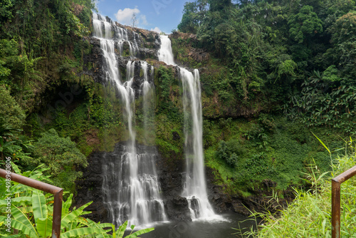 Tad Yuang waterfall in Paksong  Laos. Bolaven Plateau. Nature landscape of waterfall in Laos. Adventures and travel concept.