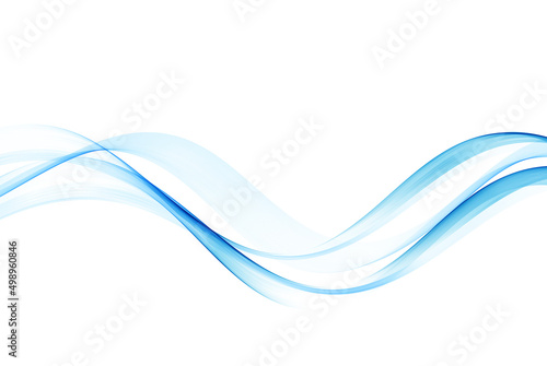 Abstract smooth blue wave element. Flow curve blue motion illustration. Smoky wave design. Vector lines.