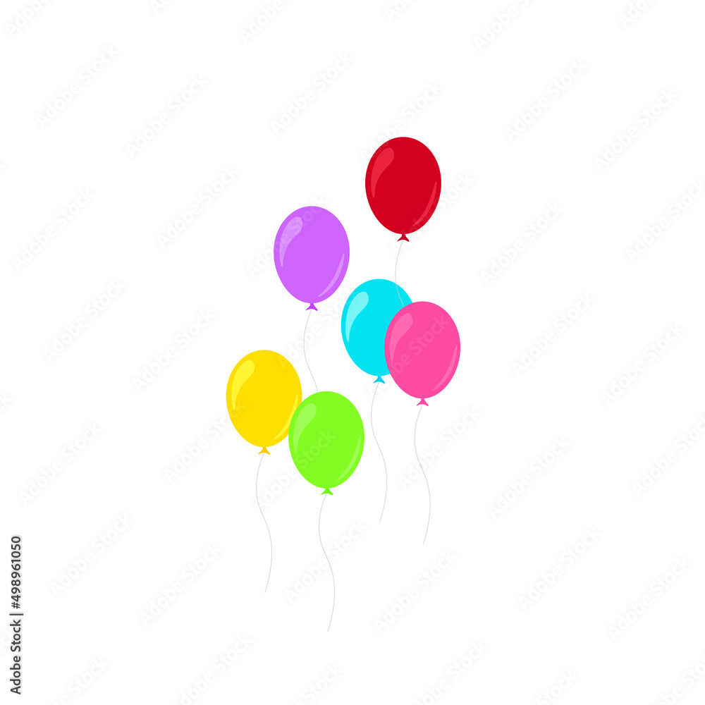 Happy birthday feast, birthday party, many colorful balloons, flat vector illustration and icons Happy birthday feast, birthday party, many colorful balloons, flat vector illustration and icons