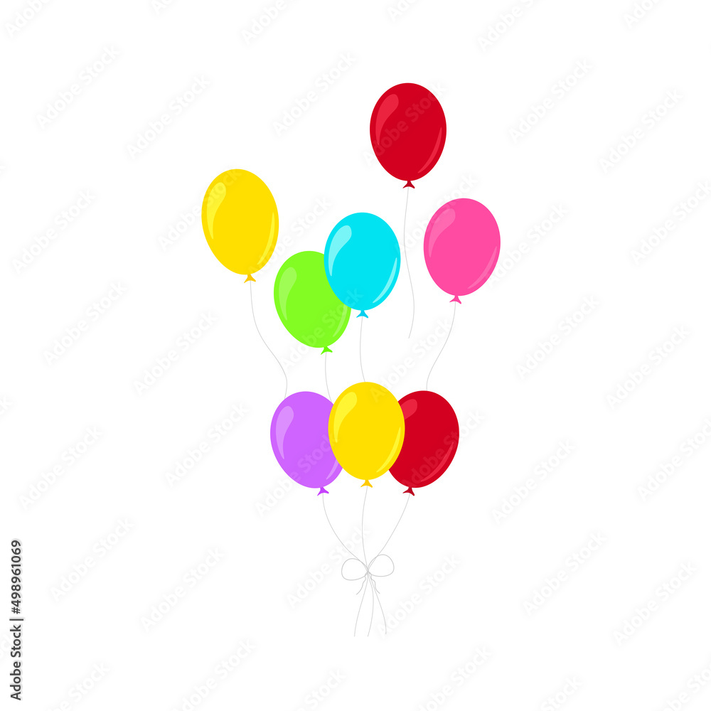 Happy birthday feast, birthday party, many colorful balloons, flat vector illustration and icons Happy birthday feast, birthday party, many colorful balloons, flat vector illustration and icons