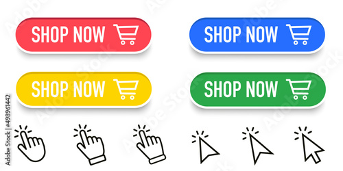 Shop Now Button Collection With Hand Pointer set