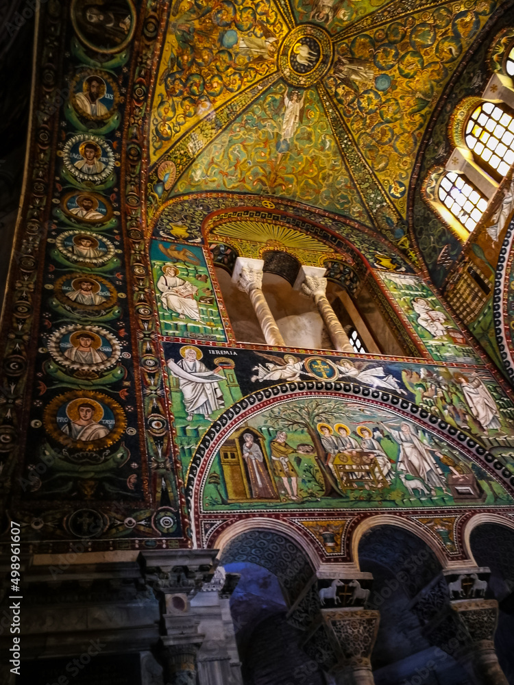 View on the mosaics of the church of San Vitale in Ravenna, Emilia Romagna, Italy