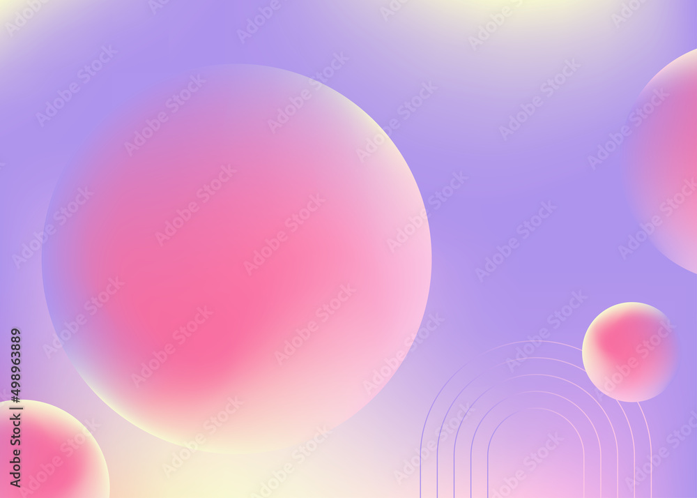 Pink and purple gradient cosmic spheres floating on Holographic background can be used for advertising, marketing, presentation, landing page homepage, poster, cards, and flyers.