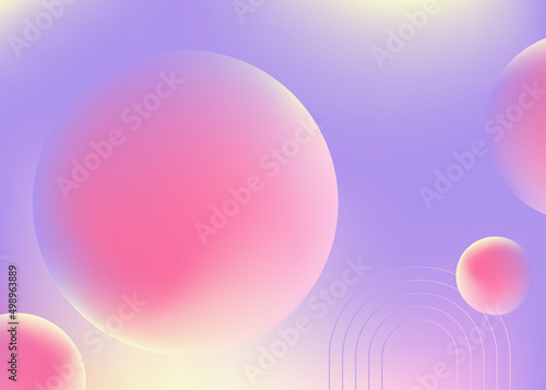 Pink and purple gradient cosmic spheres floating on Holographic background can be used for advertising, marketing, presentation, landing page homepage, poster, cards, and flyers.