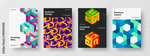 Simple company brochure vector design template composition. Vivid geometric tiles annual report illustration collection.