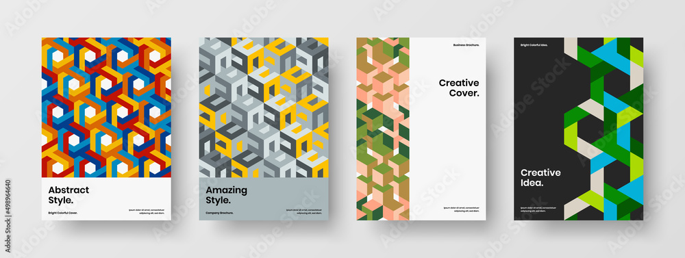 Amazing mosaic pattern journal cover concept collection. Isolated poster design vector illustration set.