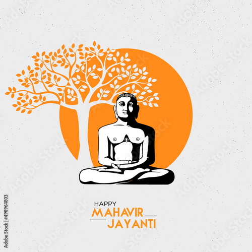 Mahavir Jayanti Celebration of the birth of Mahaveer Illustration Background. Tree, Circle, and Mahaveer Vector Concept.