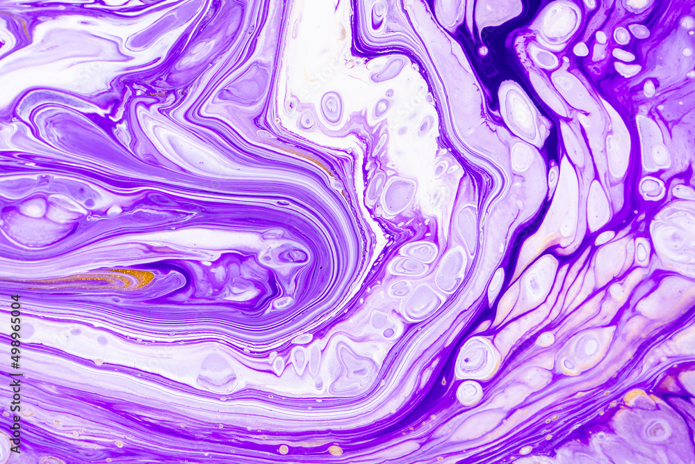 Fluid art texture. Background with abstract swirling paint effect. Liquid acrylic picture with colorful mixed paints. Can be used for background or poster. Purple and white overflowing colors. Fluid art texture. Background with abstract swirling paint effect. Liquid acrylic picture with colorful mixed paints. Can be used for background or poster. Purple and white overflowing colors.