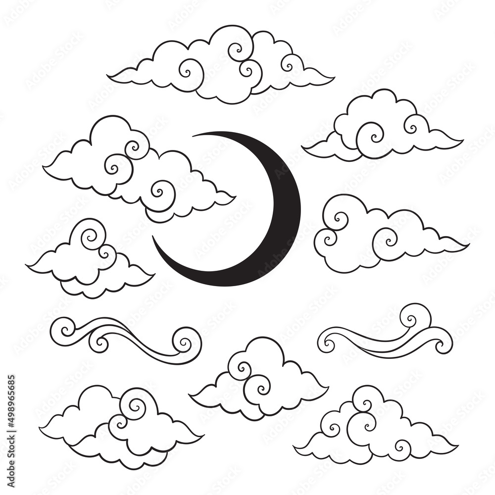Set of traditional oriental clouds ornament vector isolated elements