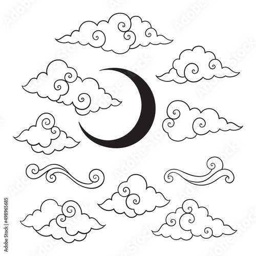 Set of traditional oriental clouds ornament vector isolated elements collection
