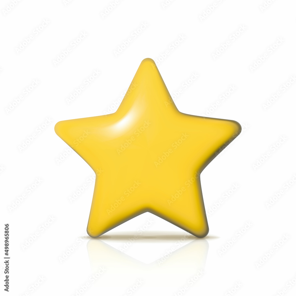 3d realistic vector icon. Yellow star for rating score feedback of mobile application. Isolated on white background. 3d realistic vector icon. Yellow star for rating score feedback of mobile application. Isolated on white background.