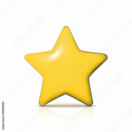 3d realistic vector icon. Yellow star for rating score feedback of mobile application. Isolated on white background.