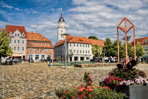 bischofswerda, deutschland - marktplatz mit christuskirche im hintergrund photo