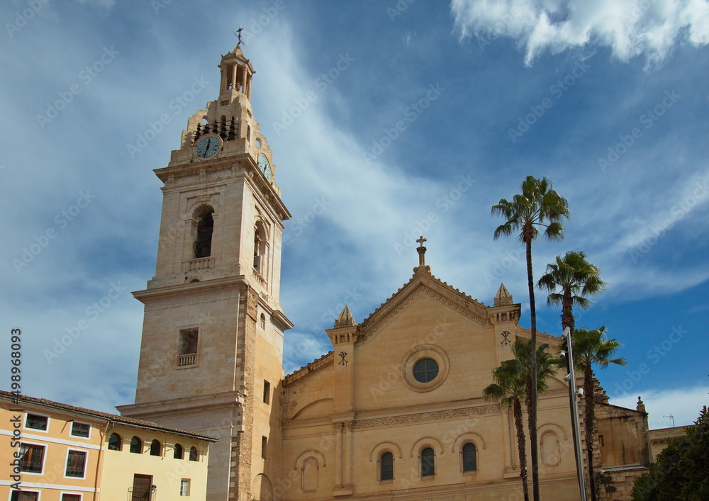 View of Collegiate Basilica of Xativa from Plaça de Calixt III,Xativa,Province Valencia,Spain,Europe
