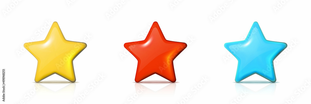 realistic vector icon. Three stars in yellow, red and blue color, isolated on white. realistic vector icon. Three stars in yellow, red and blue color, isolated on white.