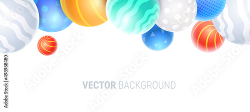 Vector abstract illustration with bright color 3d decorative ball on white background. Template with colorful shine bubble textured with pattern. 3d abstract style design with sphere shape composition