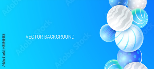 Vector abstract illustration with 3d decorative ball on blue background. Template with white and blue color shine textured bubble with pattern. 3d abstract style design with sphere shape composition