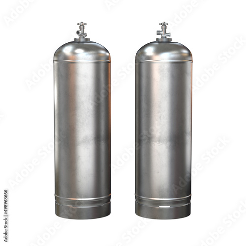 A set of silver gas cylinders on a white background, 3d render