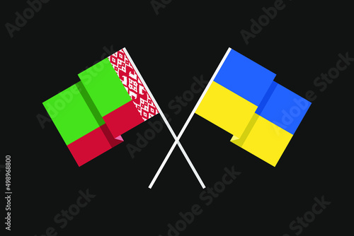 Flags of the countries of Ukraine and the Republic of Belarus in national colors. Help and support from friendly countries. Flat minimal graphic design.