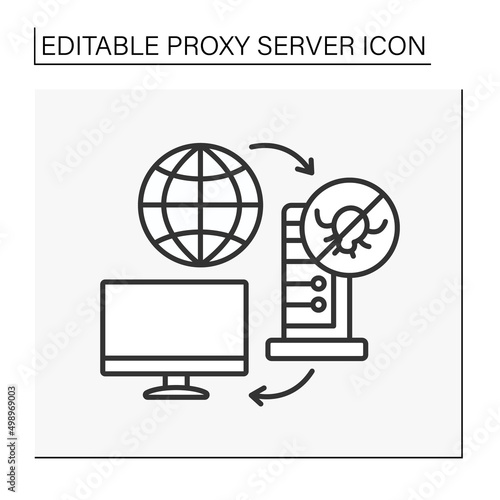 Antivirus line icon. Firewall virus protection.Thwarting viruses on computer. Proxy server concept. Isolated vector illustration. Editable stroke