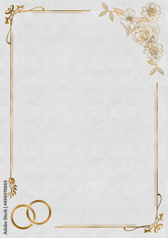 Wedding Invitation Background with Golden Floral Frame and Rings - White  Stock Illustration | Adobe Stock