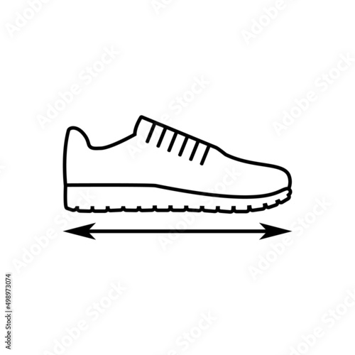 Shoe size icon with arrow. Isolated vector illustration on white background.