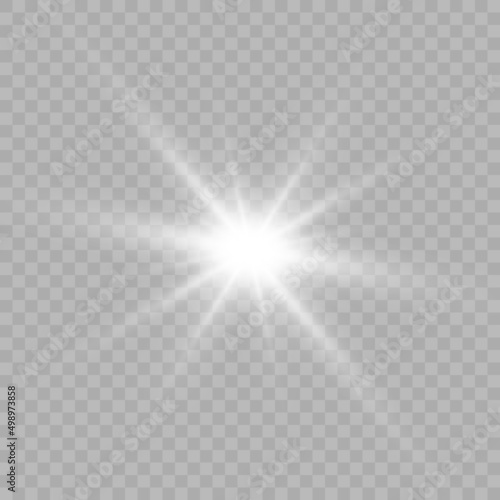 White beautiful light explodes with a transparent explosion. Vector  bright illustration for perfect effect with sparkles. Bright Star. Transparent shine of the gloss gradient  bright flash.  