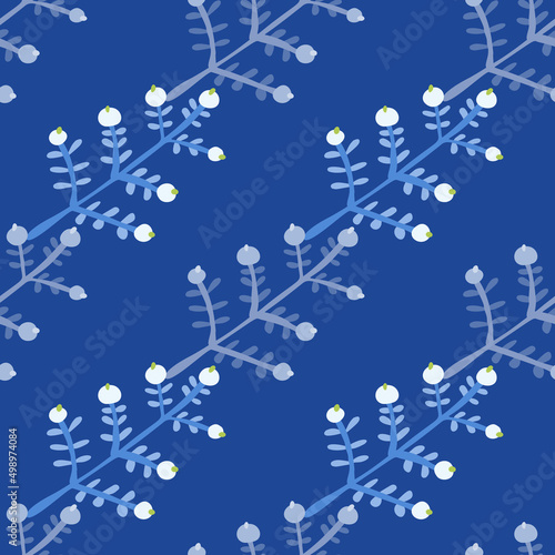 Hand drawn a sprig with berries seamless pattern. Branch with leaves and berry wallpaper.