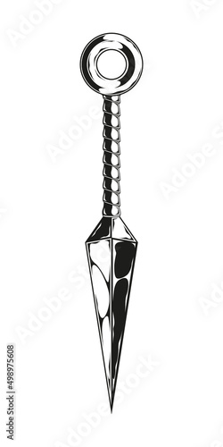 Vintage monochrome japanese throwing knife illustration. Isolated vector template