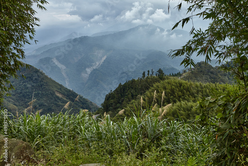 Mountains and clouds background n Alishan mountain in Taiwan