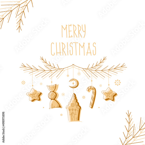 Christmas vector set. Set of decorative elements for Christmas: stars, cane, house, moon, candy, branches. New Year mood with cute winter elements.  
For print, decoration, invitation, postcard, banne