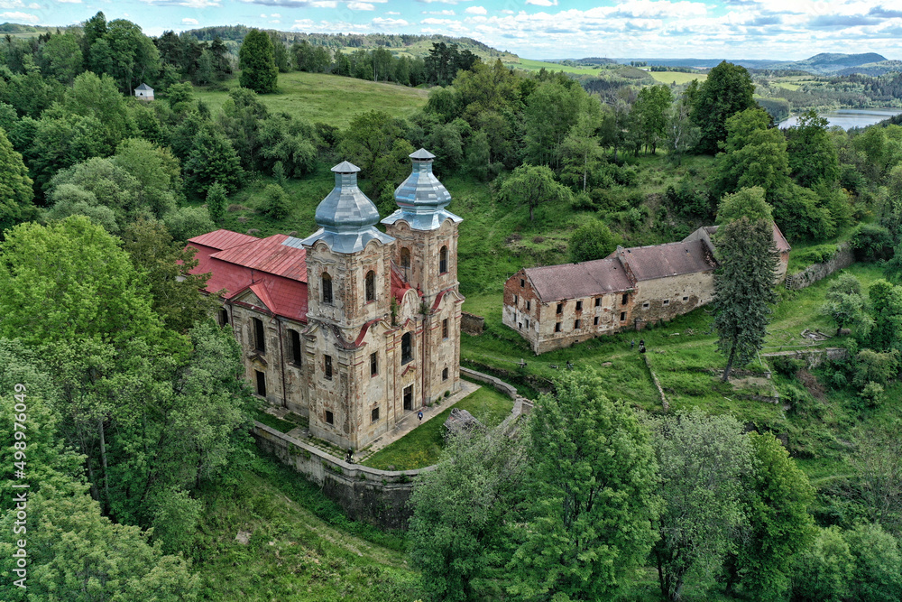 Castle Skoky with ruined buildings in woods Castle Skoky with ruined buildings in woods