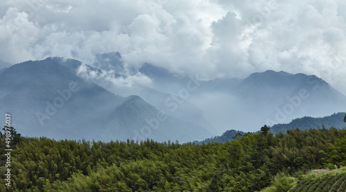 Mountains and clouds background n Alishan mountain in Taiwan