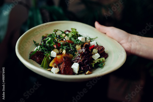delicious appetizing food on plates