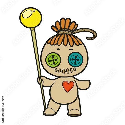 Voodoo doll with a pin stand on the surface color variation for coloring page on white background