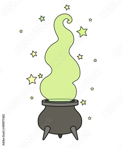 Large Witch's cauldron with magic potion steam color variation for coloring page on white background