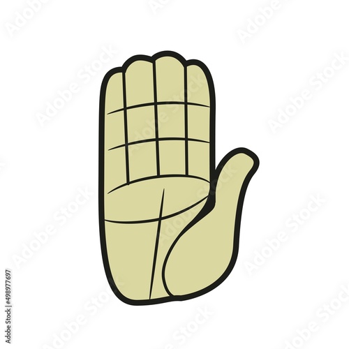 Hand mockup with lines for studying palmistry color variation for coloring page on white background