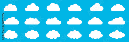 Cloud icon collection. Clouds icons set. Blue sky with white clouds.