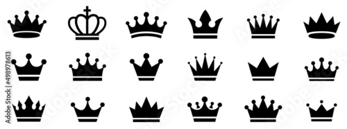 Big collection quolity crowns. Crown icon set. Collection of crown silhouette. Gold crown. Royal Crown icons collection set. Vintage crown. photo