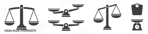 Justice scales icons set . Scales icon collection. Law scale icon. Scales. Libra icon. Flat style.