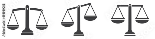 Justice scales icons set . Scales icon collection. Law scale icon. Scales. Libra icon. Flat style.