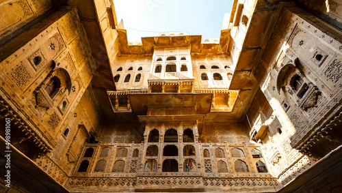 Rich decorated interior of the Kothari's Patwa Haveli (Patwon ki Haveli in Jaisalmer, Rajasthan, India, Asia photo