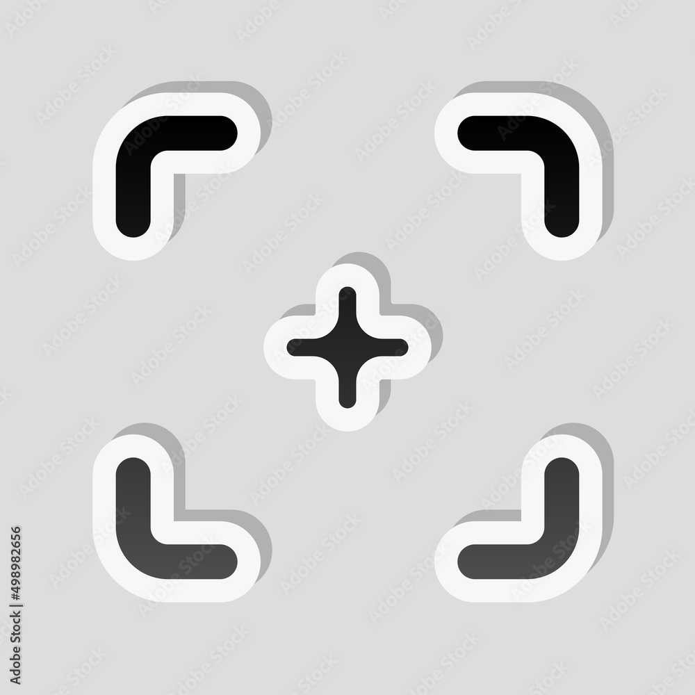 Target, focus on the objective, simple icon. Linear sticker, white border and simple shadow on gray background Target, focus on the objective, simple icon. Linear sticker, white border and simple shadow on gray background
