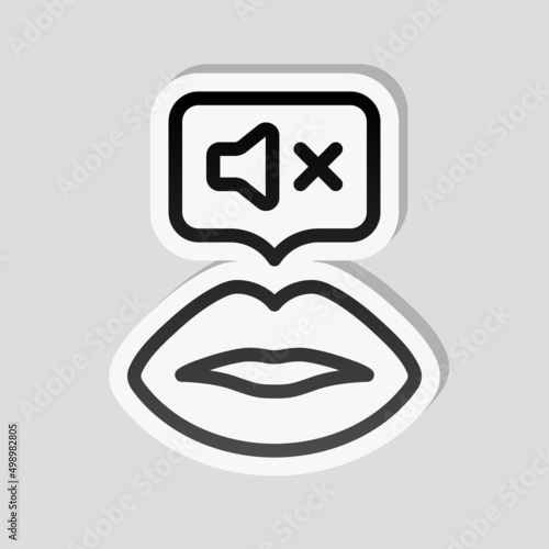 Keeping silence, be quiet, silent please, shhh. Linear sticker, white border and simple shadow on gray background