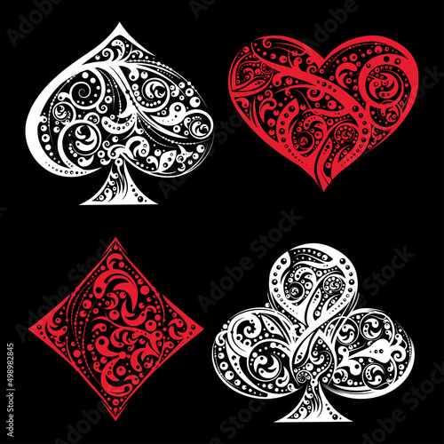 Photography Set of four vector playing card suit symbols made by floral elements