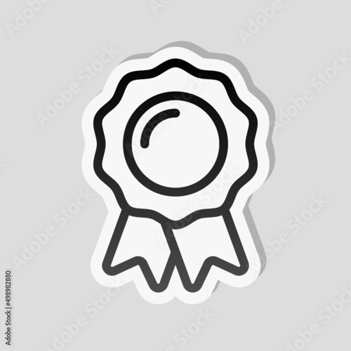 Certificate warranty, stamp premium quality business icon. Linear sticker, white border and simple shadow on gray background