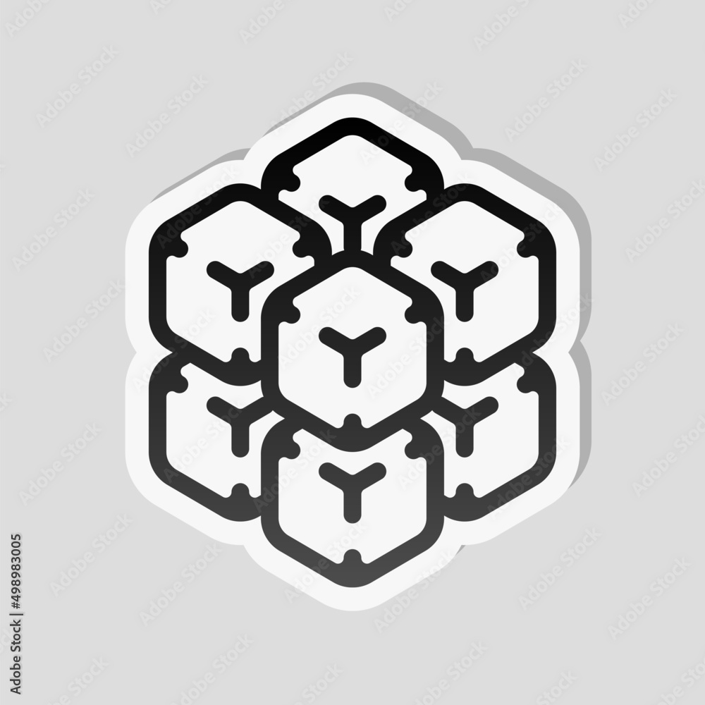 A few cubes, box in 3D, simple icon. Linear sticker, white border and simple shadow on gray background A few cubes, box in 3D, simple icon. Linear sticker, white border and simple shadow on gray background